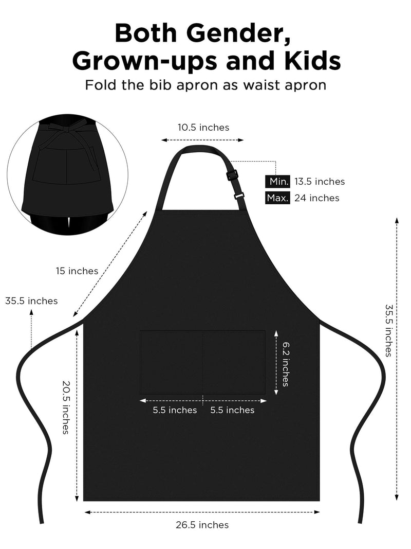  [AUSTRALIA] - InnoGear 2 Pack Adjustable Bib Aprons, Waterdrop Resistant Apron with 2 Pockets Cooking Kitchen Restaurant Aprons for BBQ Drawing, Women Men Chef (Black) Black