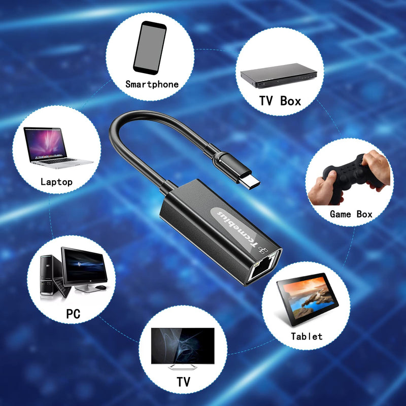  [AUSTRALIA] - Tccmebius USB C Ethernet Adapter, USB C to RJ45 10/100/ 1000 Network Gigabit Adapter for MacBook Pro/Air, iPad Pro, Dell XPS, Surface Book, Smartphone, Compatible Windows 7/8/10, Mac OS (TCC-S30C)
