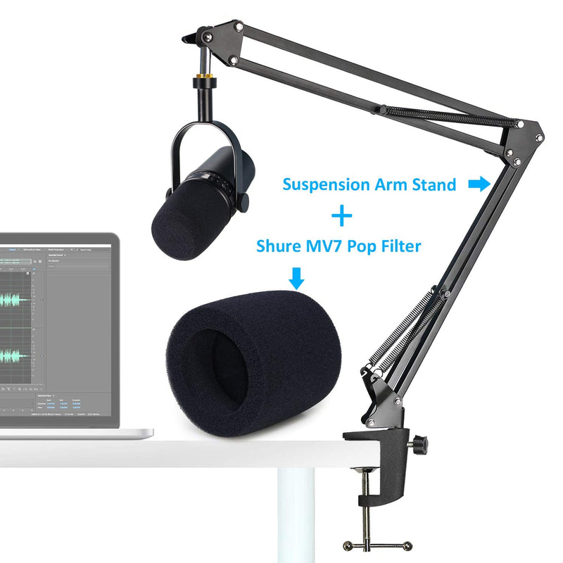  [AUSTRALIA] - MV7 Boom Arm Mic Stand with Pop Filter, Adjustable Suspension Boom Scissor Arm Stand with Pop Filter Compatible with Shure MV7 and SM7B Microphone by SUNMON