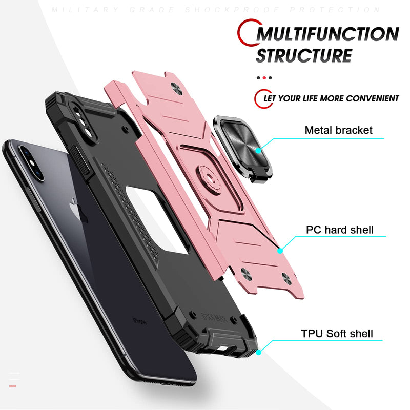  [AUSTRALIA] - LeYi Compatible with iPhone Xs Max Case, with [2 x Tempered Glass Screen Protector] for Men Women, [Military-Grade] Protective Phone Cover Case with Ring Kickstand for iPhone Xs Max 6.5’’, Rose Gold