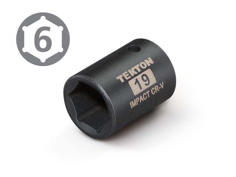  [AUSTRALIA] - TEKTON 47774 1/2-Inch Drive by 19 mm Shallow Impact Socket, Cr-V, 6-Point