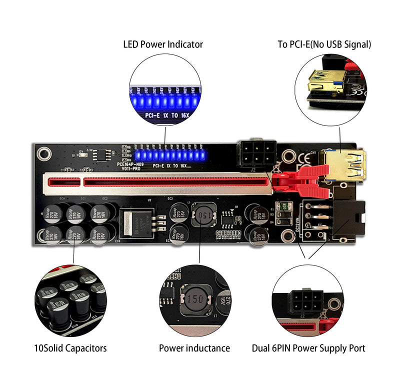  [AUSTRALIA] - IIAzimps GPU Riser Card V011 Pro 10 Capacitors PCI-E Riser Adapter PCI-Express 1X to 16X Extension Cable for Bitcoin Ethereum Mining Devices BTC ETH Miner Rigs (3 Pcs Pack) 3 Pcs Pack