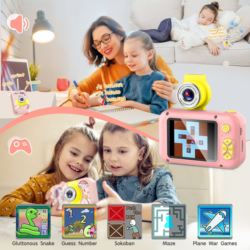  [AUSTRALIA] - Kid Camera,ARNSSIEN Camera for Kid,2.4in IPS Screen Digital Camera,180°Flip Len Student Camera,Children Selfie Camera with Playback Game,Christmas/Birthday Gift for 4 5 6 7 8 9 10 11 Year Old Girl Boy Pink-Unicorn