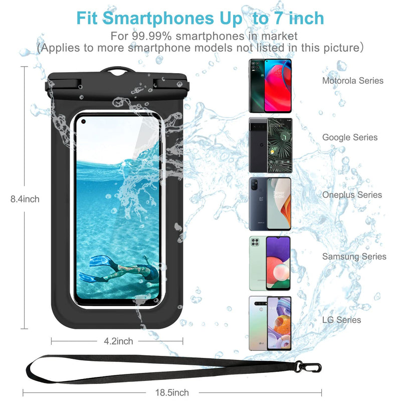  [AUSTRALIA] - Janmitta Universal Extra-Large Waterproof Pouch,Underwater Dry Bag for OnePlus Nord N200 5G,Moto G Stylus,Google Pixel 6 Pro and Other Phones Up to 7.0",IPX8 Waterproof Phone Case,2 Packs+2 lanyards Black+Blue 8.39x4.21*0.59 inches