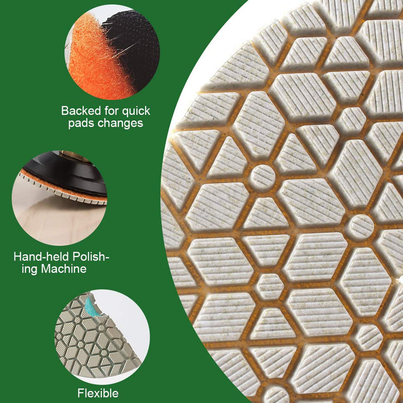  [AUSTRALIA] - Supper flexible Wet Polishing Pads 4 Inch Diamond Polishing Pads Three 3 Step Polishing Pads For Granite Marble Engineered Stone and other natural stone DE