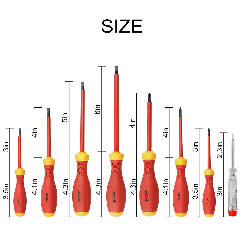  [AUSTRALIA] - XOOL 1000V Insulated Electrician Screwdrivers Set with Magnetic Tips, Slotted and Phillips Bits Non-Slip Grip, 8 Piece