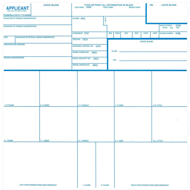 FD-258 Fingerprint Kit: 5 Cards, Ink, and Directions - LeoForward Australia