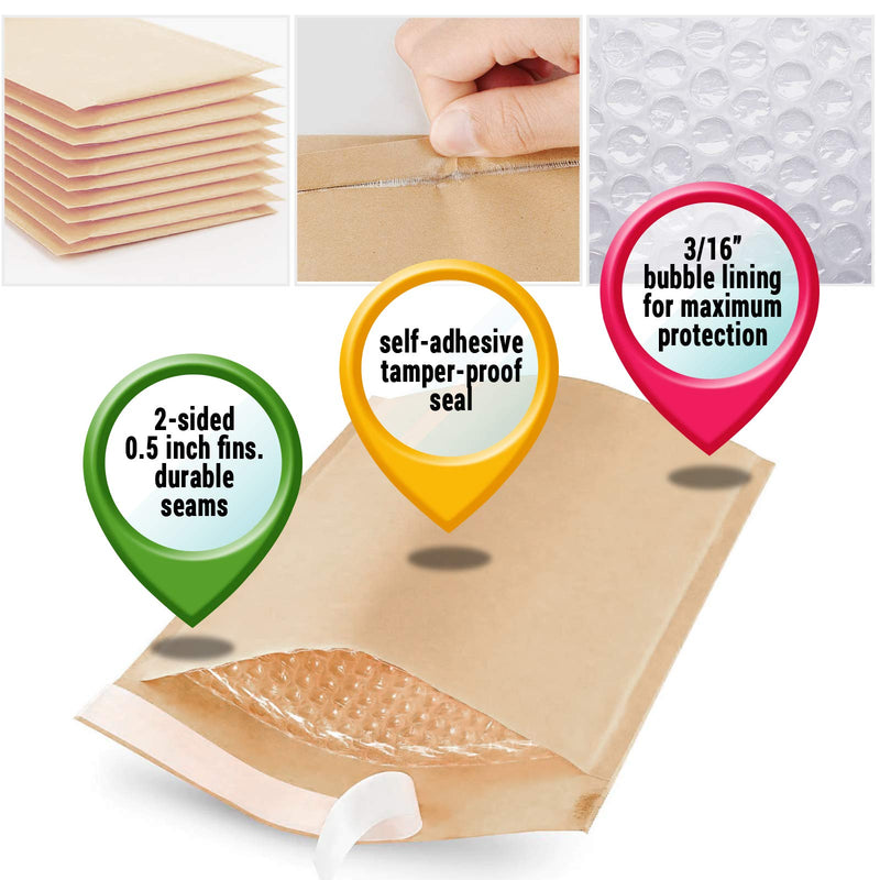  [AUSTRALIA] - ABC Brown Kraft Bubble Mailers 4” x 7”, Pack of 10 Moisture-Proof Self Seal Padded Envelopes, Natural Kraft Padded Shipping Envelopes with Self-Sealing Closure 4" x 7" / 10 Pack
