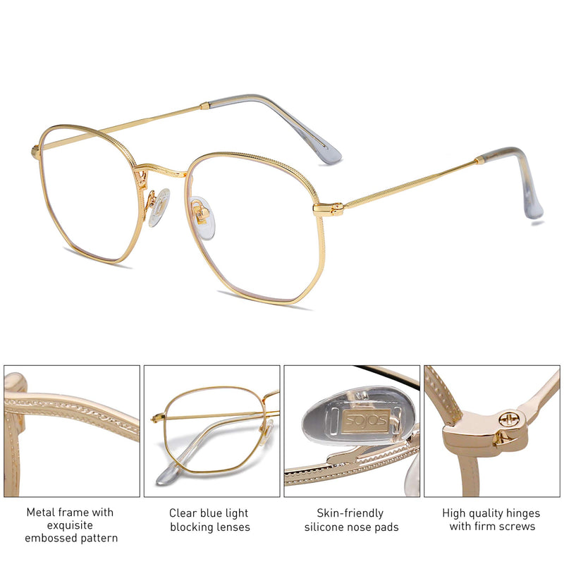 SOJOS Small Blue Light Blocking Glasses Hexagonal Eyeglasses Frame Anti Blue Ray Glasses One and Only SJ5036 0c1 Gold Frame Anti-Blue Light Lens - LeoForward Australia