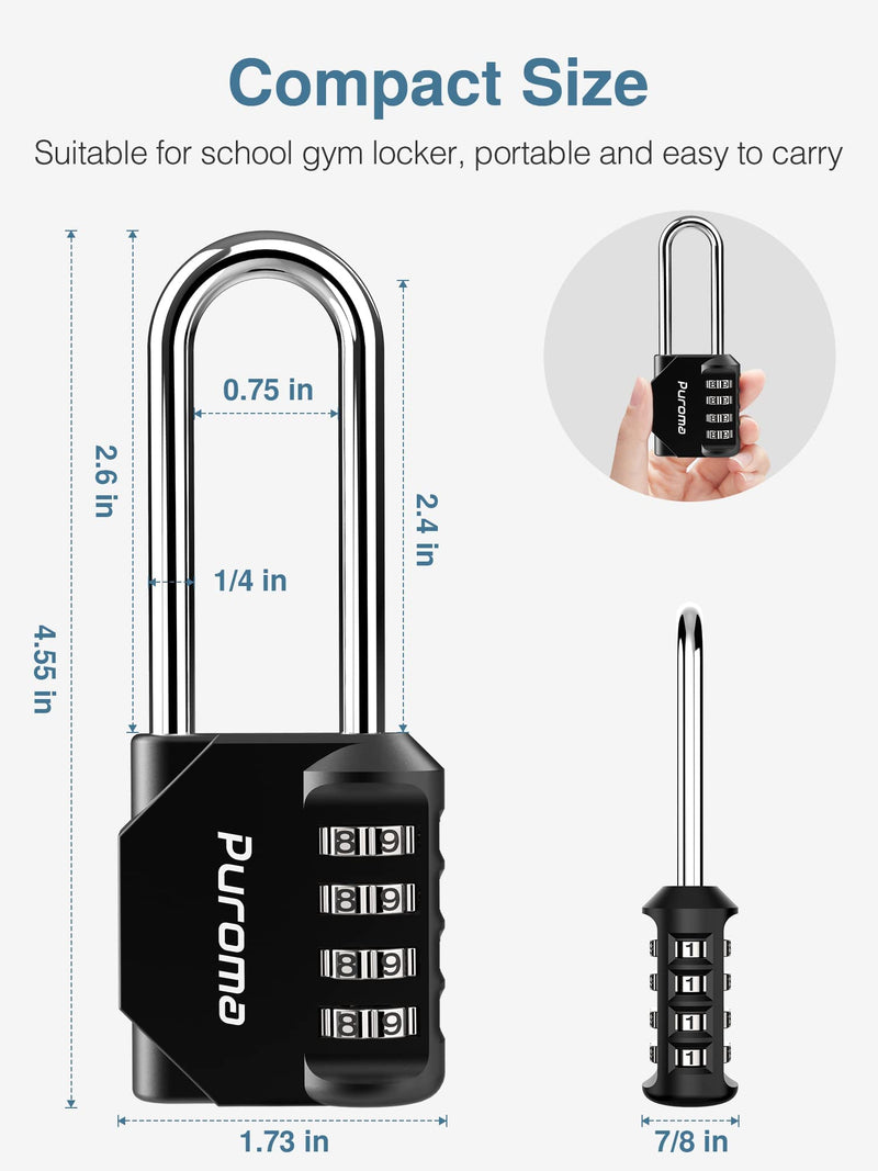  [AUSTRALIA] - Puroma 4 Pack 2.6 Inch Combination Lock 4 Digit Outdoors Padlock for School Gym Locker, Sports Locker, Fence, Toolbox, Case, Hasp Storage (Black) Black