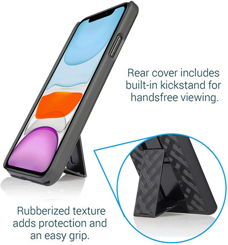  [AUSTRALIA] - Aduro Combo Case & Holster for iPhone 11, Slim Shell & Swivel Belt Clip Holster, with Built-in Kickstand for Apple iPhone