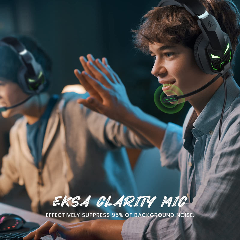  [AUSTRALIA] - EKSA Fenrir Gaming Headset for Xbox One, PS4, PC, PS5, Mobile Devices - Gaming Headphones with Noise Cancelling Microphone, Comfortable Ear Pads, 50 mm Drivers, RGB Light, One Key Control