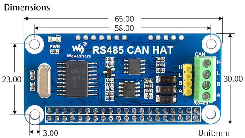  [AUSTRALIA] - for Raspberry Pi,RS485 CAN HAT for Pi 4B/3B+/3B/2B/B+/A+/Zero/Zero W/WH,Long-Distance Communication via RS485/CAN Functions MCP2515 CAN Controller SPI Interface
