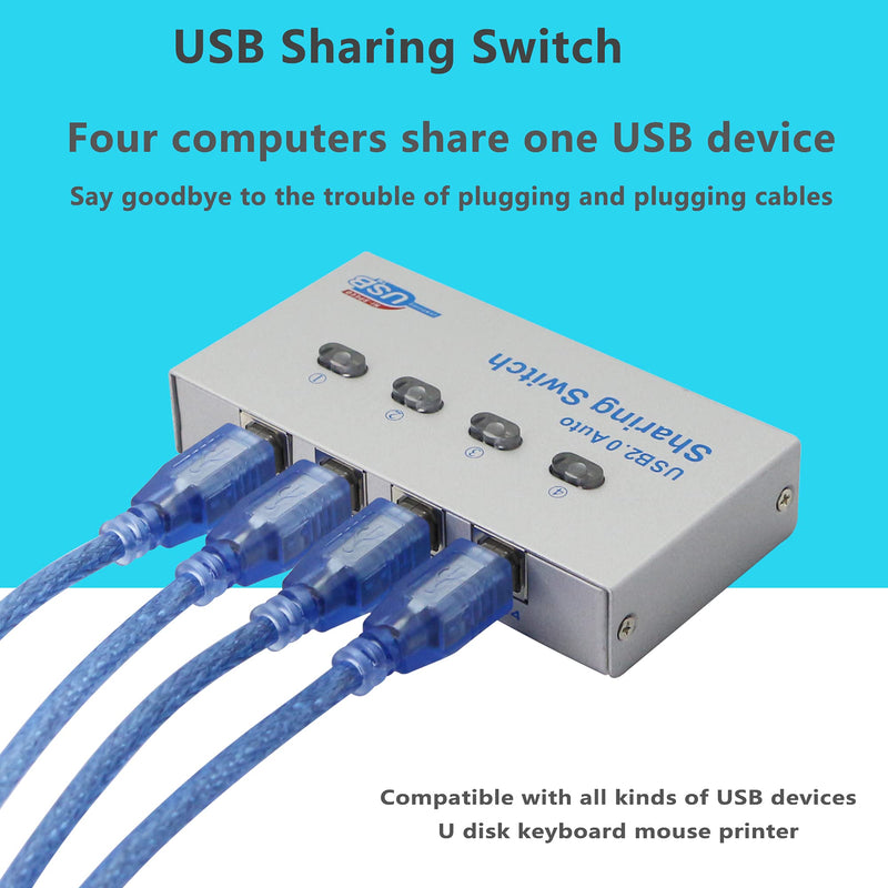  [AUSTRALIA] - SinLoon Printer Splitter,USB Printer Sharing Switch4 Ports,4 PCs Share 1 USB Device,High Speed Sharing Switcher Printer Scanner External(1 to 4)