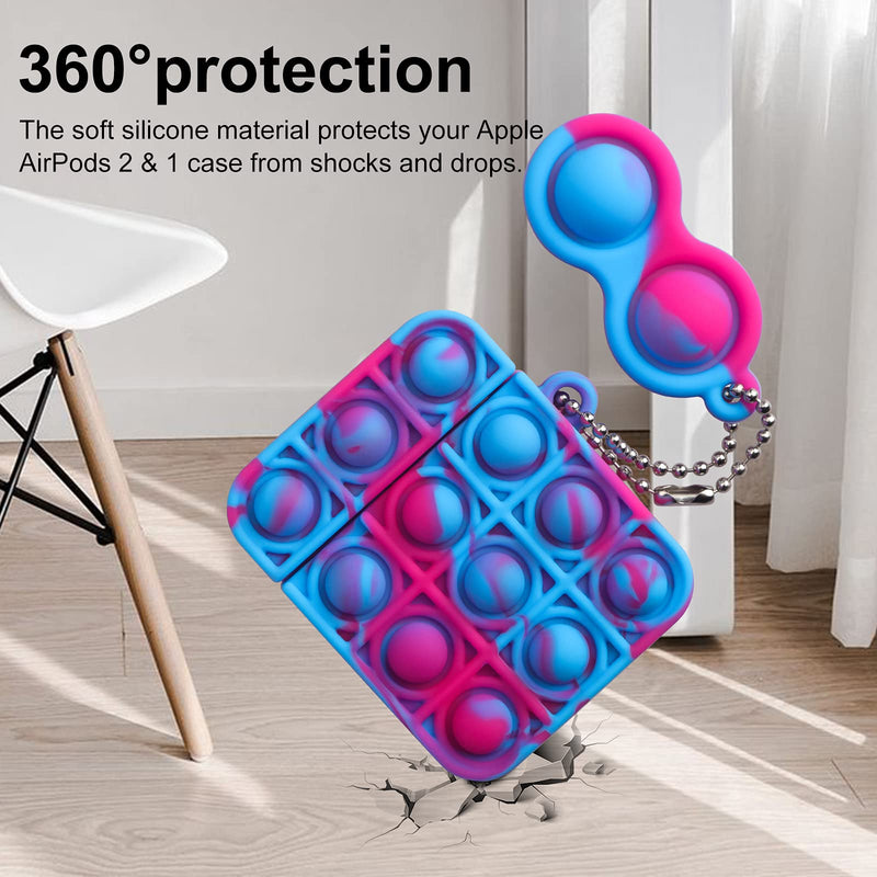  [AUSTRALIA] - VOFUOE for AirPods Case 2&1 with Keychain Pop Fidget Sensory Toys Push Bubble it Cases Soft Silicone Apple AirPod Cover Shockproof Stress Reliever Pop Sound Case for AirPods 2&1(Blue Red)
