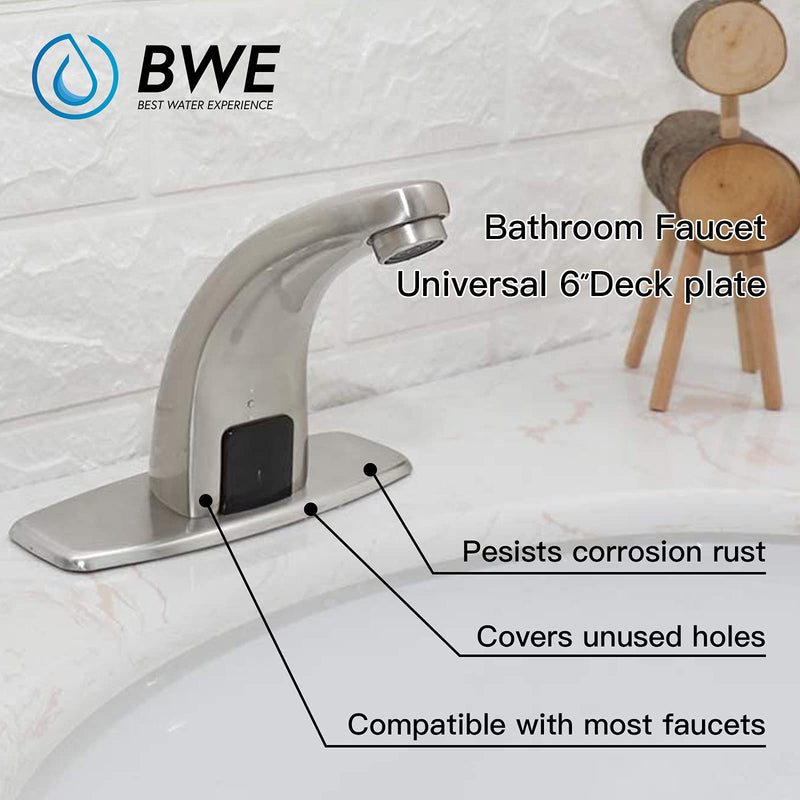  [AUSTRALIA] - BWE 6" Sink Hole Cover Deck Plate Escutcheon For Brushed Nickel Bathroom Sink Faucet 1 or 3 Hole Stainless Steel Vessel Vanity Basin Outside Cover Cap Oval Commercial