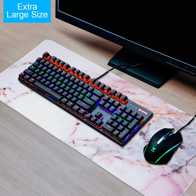 Anyshock Desk Mat, Extended Gaming Mouse Pad 35.4" x 15.7" XXL Keyboard Laptop Mousepad with Stitched Edges Non Slip Base, Water-Resistant Computer Desk Pad for Office and Home (Colored Marble) A-Pink Marble - LeoForward Australia
