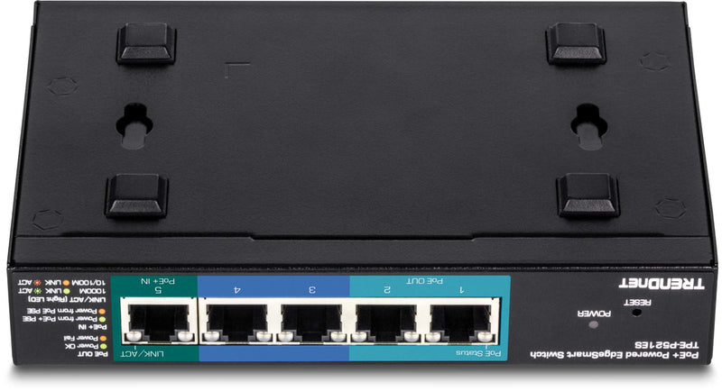  [AUSTRALIA] - TRENDnet 5-Port Gigabit PoE+ Powered EdgeSmart Switch with PoE Pass Through, 18W PoE Budget, 10Gbps Switching Capacity, Managed Switch, Wall-Mountable, Lifetime Protection, Black, TPE-P521ES
