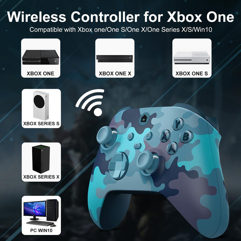  [AUSTRALIA] - ADHJIE Xbox one Controller, 2.4GHz Xbox One Wireless Controller With 3.5mm Headset Jack Wireless Xbox Controller for Xbox one/Xbox One S/X Xbox Series X/S PC with Wireless Receiver(Camo Blue)
