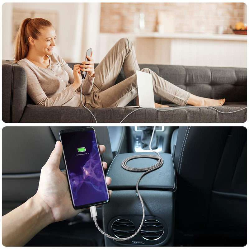  [AUSTRALIA] - Micro USB Charger Cable 3-Pack (3.3/6.6/10FT),Nylon Braided Charging Power Cord for Samsung Galaxy S7 S6 Edge Plus S6+ 7 6,Note 5,PS4,Xbox One Controller,Fire TV Stick,Intel Computer,Roku,Chromecast Silver