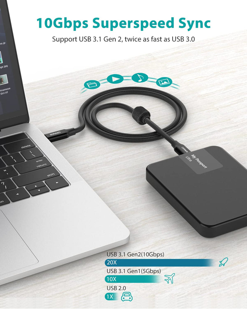  [AUSTRALIA] - USB C to USB C 3.1 Gen 2 Cable 10Gbps Data Transfer, NIMASO 4K Video Output Monitor Cable 100W PD Fast Charging Compatible with Thunderbolt 3, MacBook Pro, iPad Pro, Galaxy S21, Google Pixel - 3.3FT 1m / 3.3ft Black