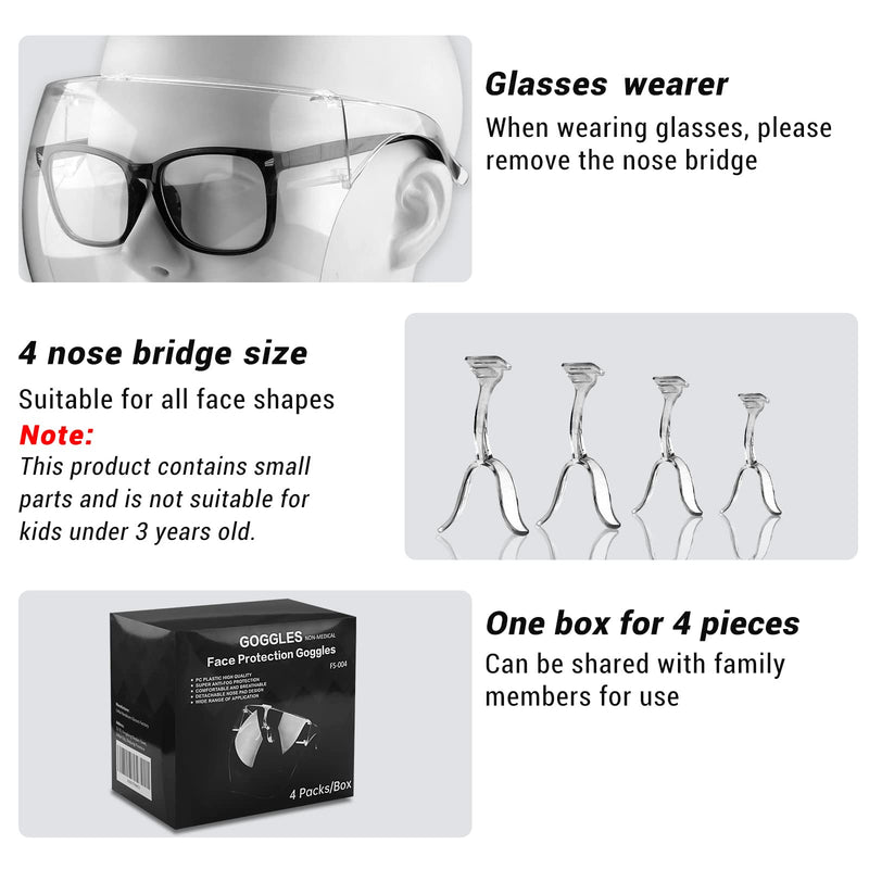  [AUSTRALIA] - Face Shield with Glasses 4 Pack, Anti-Fog Clear Face Mask Shield Ultra Clear Reusable Protective Plastic Face Shield Mask Droplet Splash Guard for Women Men Kids