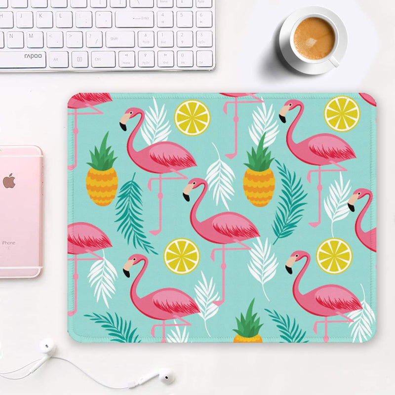  [AUSTRALIA] - Auhoahsil Mouse Pad, Square Flamingo Design Anti-Slip Rubber Mousepad with Durable Stitched Edges for Gaming Office Laptop Computer PC Men Women, Cute Custom Pattern, 11.8 x 9.8 Inch, Tropical Style Pineapple and Flamingo