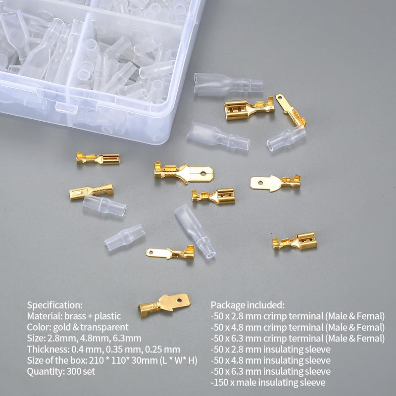  [AUSTRALIA] - 600 Pcs 2.8mm 4.8mm 6.3mm Male and Female Wire Spade Connectors and Insulating Sleeve Kit, Car Audio Speaker Bullet Connectors Terminals Wire Crimps for Car Speaker Electrical Wiring