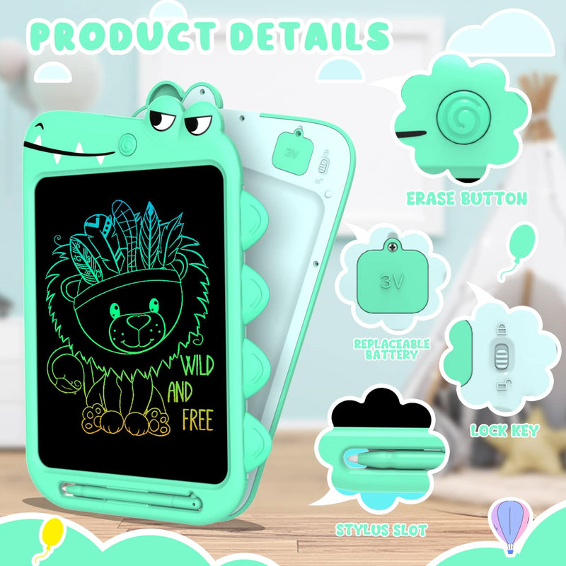  [AUSTRALIA] - Cartoon LCD Writing Tablet,10 inch Drawing Doodle Board with Colorful Screen, Erasable Reusable Graffiti Handwriting Tablet for 3-8 Years Boys Girls Toy Gifts for Toddler Educational Learning Travel 10 inch Green Crocodile