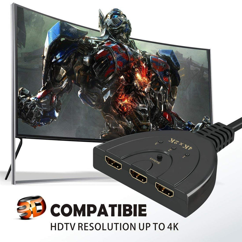  [AUSTRALIA] - HDMI Switch,GANA 3 Port 4K HDMI Switch 3x1 Switch Splitter with Pigtail Cable Supports Full HD 4K 1080P 3D Player