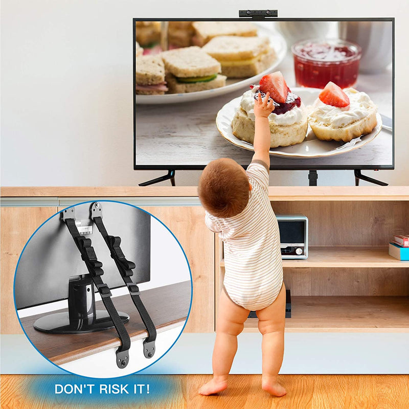  [AUSTRALIA] - PERLESMITH TV Anti-tip Straps for TV, Screen and Furniture - Heavy Duty Dual TV Safety Straps with Metal Plate for Child Protection-Adjustable Earthquake Resistant Straps Secure Safety (PSAS1)