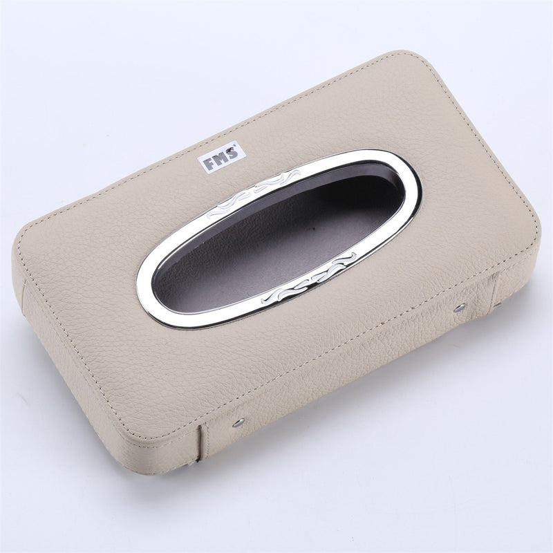  [AUSTRALIA] - FMS Car Leather Tissue Case, Tissue Box Holder for Sun Visor, Seat Back Tissue Dispenser for Car with Tissue Refill (Beige) tissue case beige