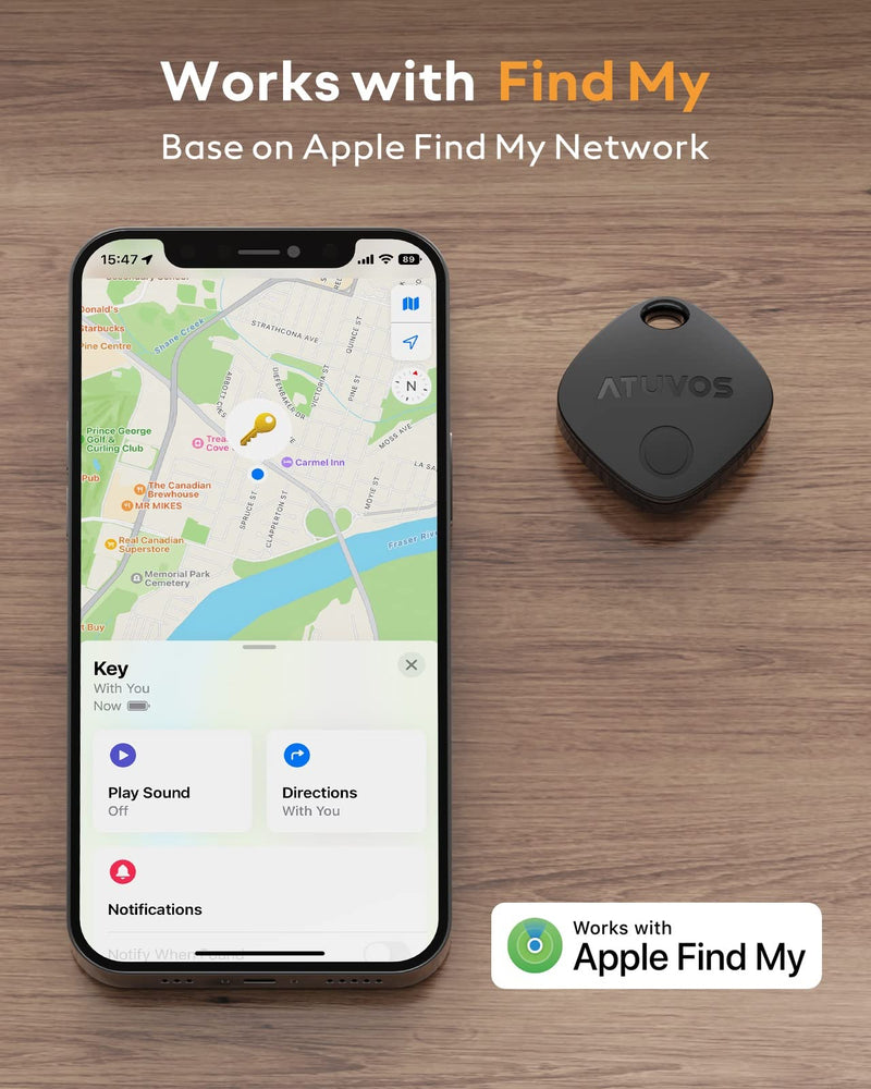  [AUSTRALIA] - ATUVOS Key Finder Locator, Bluetooth Tracker Works with Apple Find My (iOS only), IP67 Waterproof, Privacy Protection, Lost Mode, Item Locator for Suitcase, Bags, and More 2 Pack Black