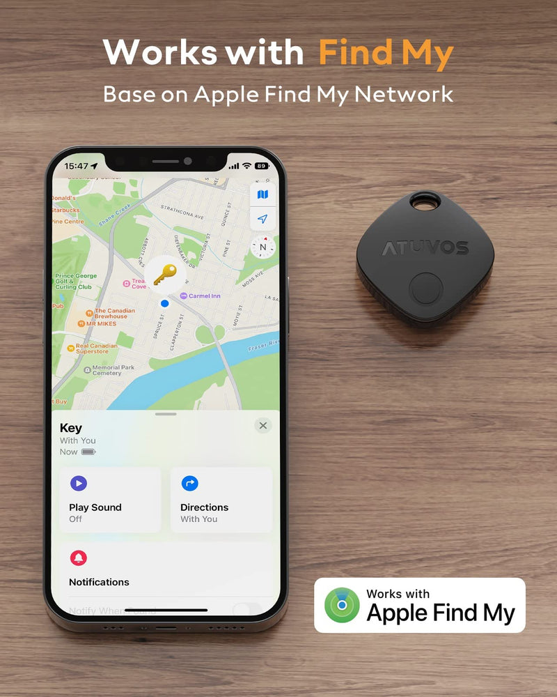  [AUSTRALIA] - ATUVOS Key Tag, Bluetooth Tracker Works with Apple Find My (iOS only), IP67 Waterproof, Privacy Protection, Lost Mode, Item Locator for Suitcase, Bags, and More 3 Pack Black
