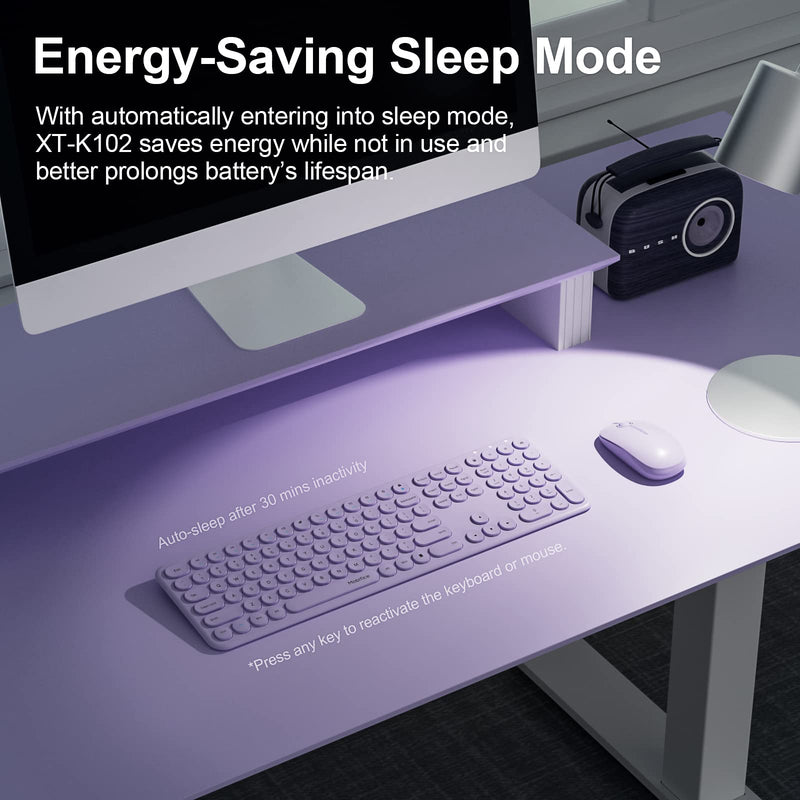  [AUSTRALIA] - Mobifice Cute Keyboard and Mouse Wireless for PC Computer/Laptop/Windows/Mac/Tablets/Apple iPad, Ultra-Thin 2.4GHz USB Cordless Full-Sized Silent Retro Computer Keyboard Mouse Combo (Purple) Lavender-Purple