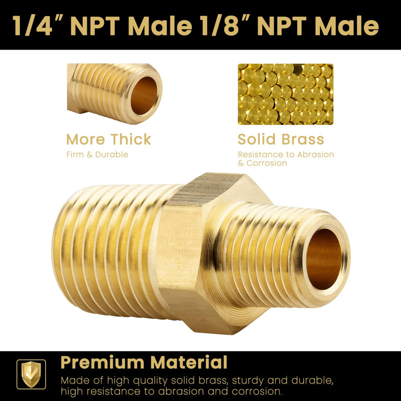  [AUSTRALIA] - KOOTANS 1/4 NPT x 1/8 NPT Male Solid Brass Nipples, Heavy Brass Pipe Adapter Fittings Hex Reducing Nipples Connectors 4Pieces 1/4 NPT x 1/8 NPT (O.D x O.D: 1/2'' x 3/8'')