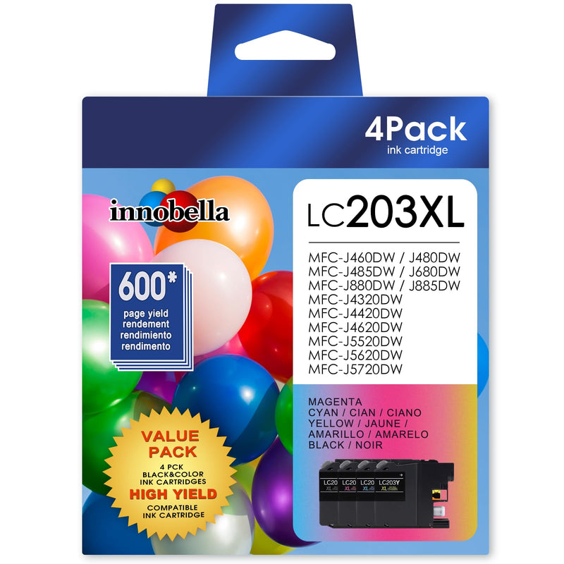  [AUSTRALIA] - LC203XL LC201XL for LC203 Ink Cartridges Brothers Printer Brother LC201 Ink Cartridges Work with Brother MFC-J480DW MFC-J880DW MFC-J4420DW MFC-J680DW MFC-J885DW (4Pack)