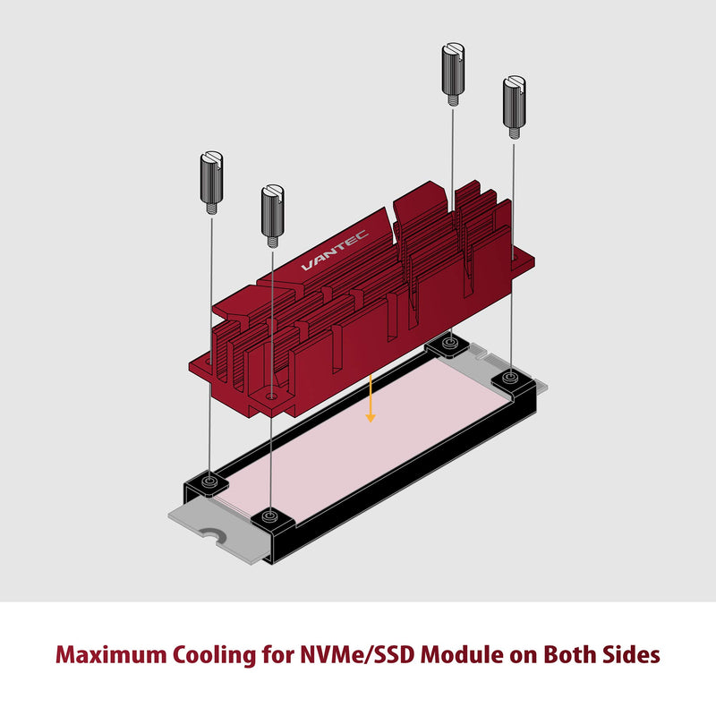 Vantec ICEBERQ M.2 NVMe/SSD Heat Sink with Thermal Pad (HS-NVME150-RD, Red) - LeoForward Australia
