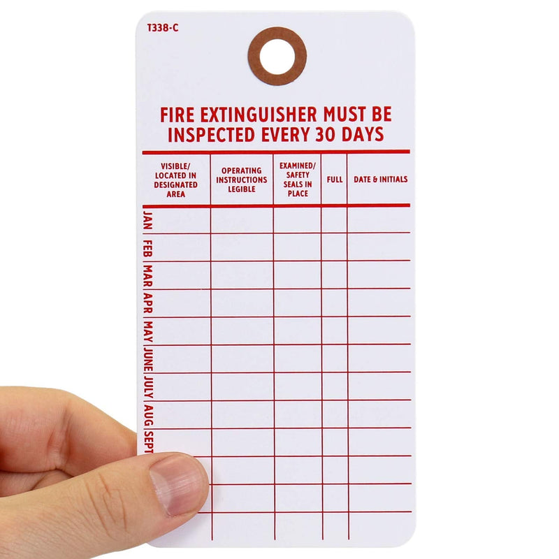 [AUSTRALIA] - SmartSign (Pack of 100) 5.75 x 3 inch “Fire Extinguisher Must Be Inspected Every 30 Days” Monthly Inspection Tags, 13 Point Cardstock, Red and White