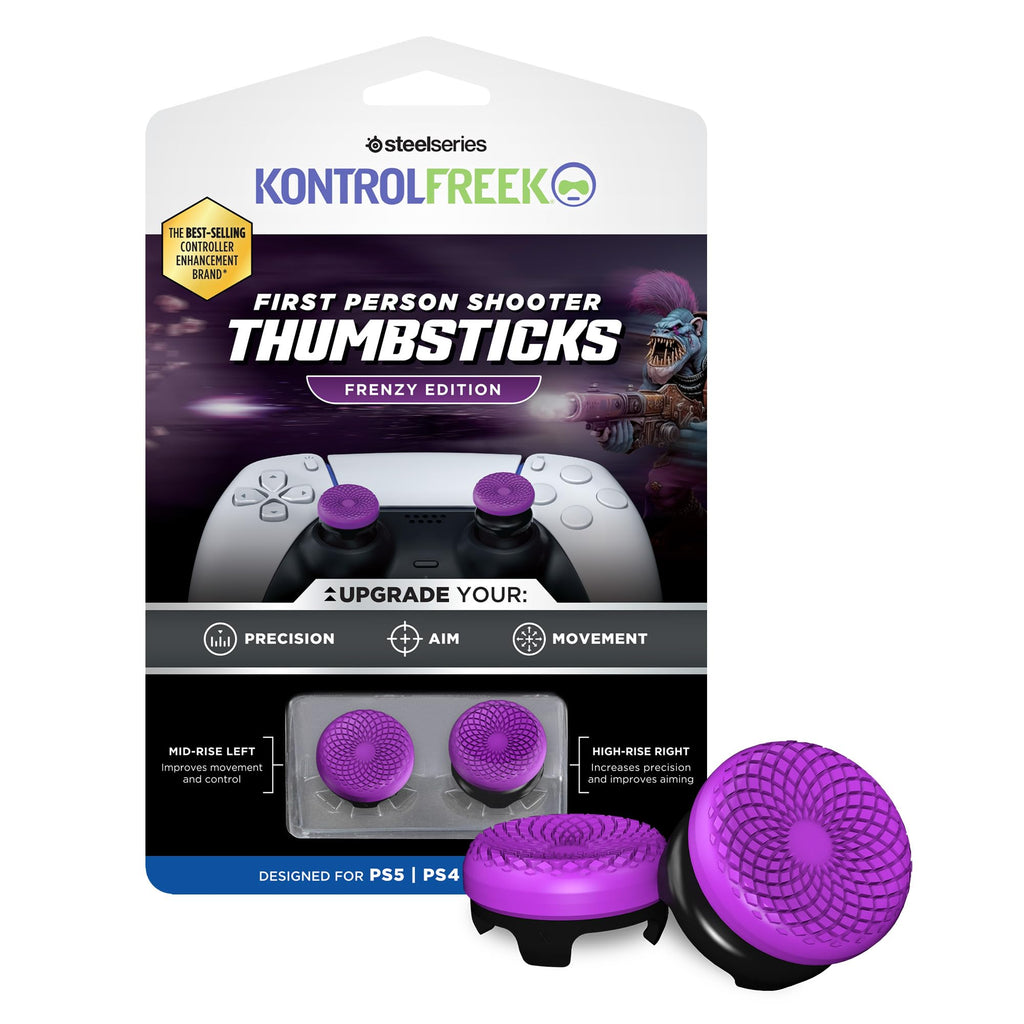  [AUSTRALIA] - KontrolFreek FPS Freek Frenzy for Playstation 5 (PS5) and Playstation 4 (PS4) Controller | Performance Thumbsticks | 1 High-Rise, 1 Mid-Rise | Purple/Black