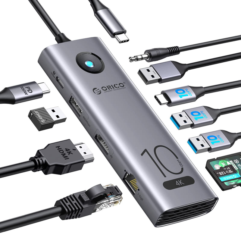  [AUSTRALIA] - 10Gbps USB C Hub,ORICO 11-in-1 USB-C Laptop Docking Station to 4K@60Hz HDMI,2×USB 3.2 10G,USB-C 10G,2×USB 2.0,100W PD,SD/TF,Gigabit Ethernet, Audio for Dell/Surface/HP/Lenovo Laptops