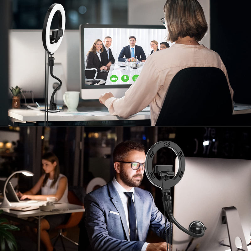  [AUSTRALIA] - Smatree 8'' Webcam Ring Light with Long Arm Gooseneck Mount Suction Cup,Laptop Ring Light for Video Conferencing, Webcam Streaming, Video Calls