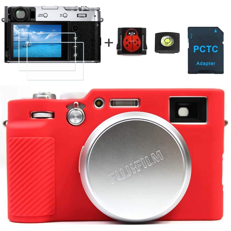  [AUSTRALIA] - X100V Silicone Protective Case Compatible for Fujifilm X100V Camera Silicone Protective Cover Housing Frame Shell Case Accessories(Red), 2*X100V Screen Protector + 2*hot Shoe Cover