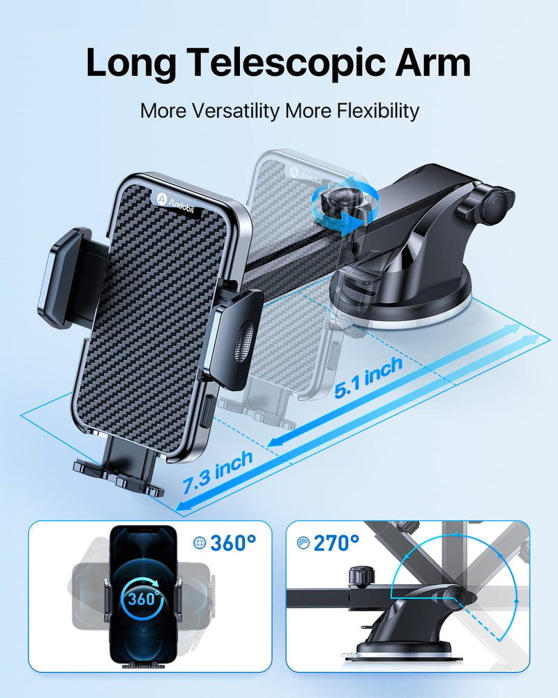  [AUSTRALIA] - andobil Windshield Car Phone Holder [Super Suction Cup, Military Sturdy] Ultra Stable 3 in 1 Cell Phone Mount for Car Dashboard Vent Fit for iPhone 14 13 12 Pro Max Plus Samsung S23 S22 All Phones A-Windshield