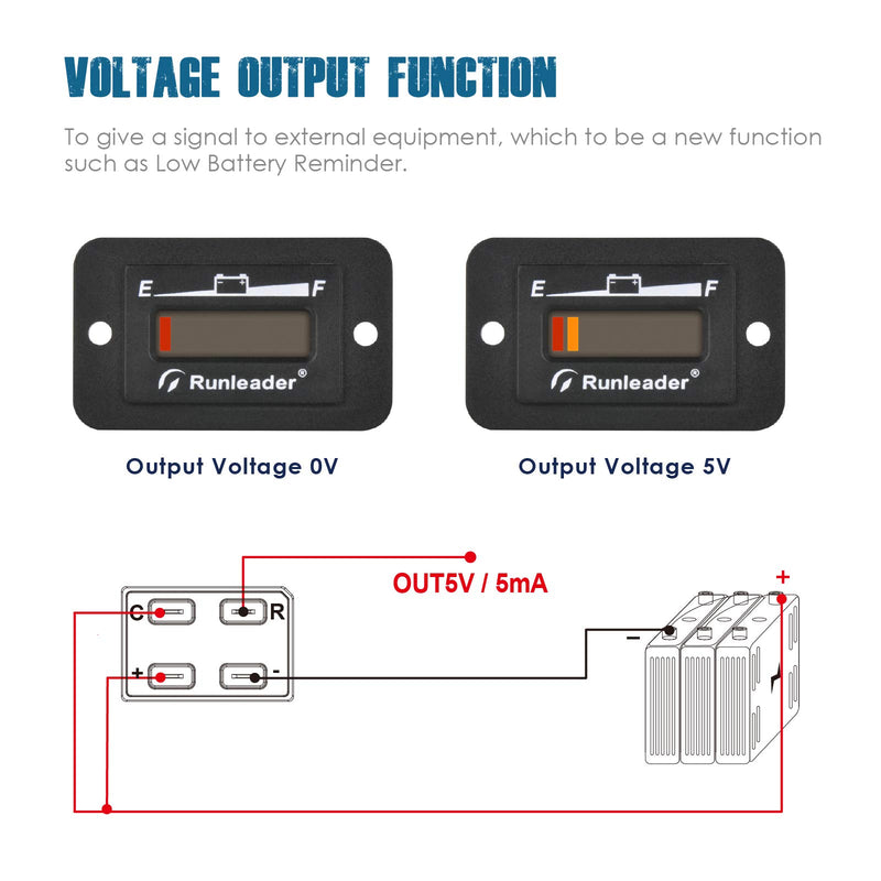 Runleader 12V 24V 36V 48V LED Battery Indicator, Battery Capacity Meter,Monitor of Battery Charge &Discharge for Golf Cart Electric Vehicle Star Car Stacking Machine Alternator. (12/24V) 12/24V - LeoForward Australia