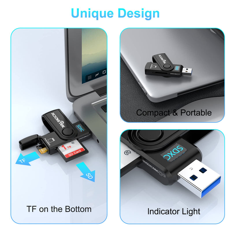  [AUSTRALIA] - SD Card Reader, USB 3.0 Memory Card Reader for SD SDXC SDHC MMC RS-MMC TF Micro SD Micro SDXC Micro SDHC UHS-I USB Card Reader/Writer(5Gbps) 2 Cards Simultaneously SD Card Adapter for Mac/Win/Linux CR5