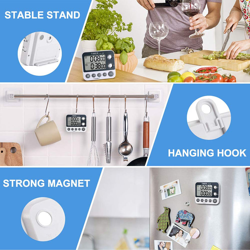  [AUSTRALIA] - HomeMall Digital Dual Kitchen Timer, Cooking Timer, Dual Count Up ＆ Down Timer with Magnetic Back, Large Display, Adjustable Volume and Flashing Alarm Light, ON/Off Switch Stopwatch, Battery Included Black