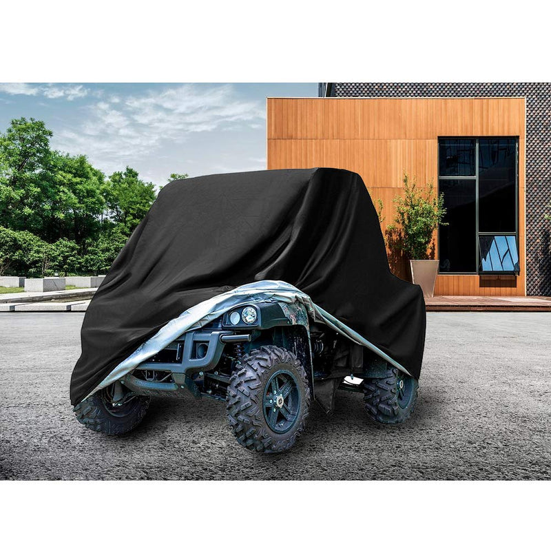  [AUSTRALIA] - GES Heavy Duty Black Protects UTV 4 Wheeler Cover from Snow Rain, Hail, Dust, Snow, Sleet and Sun, Integrated Trailer System 86.6*38.58*41.7IN