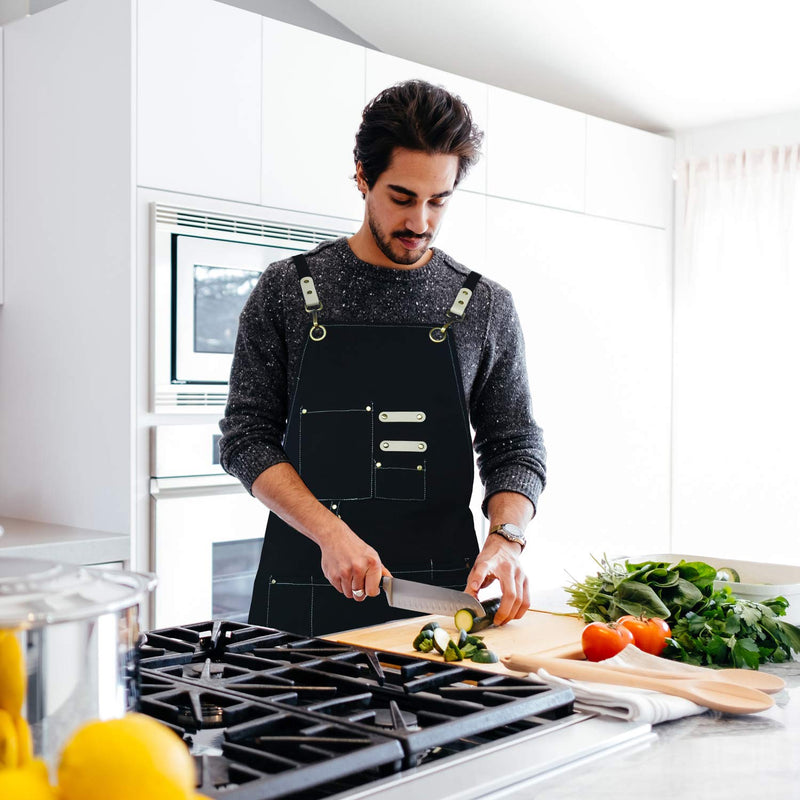  [AUSTRALIA] - Professional Kitchen Chef Cross Back Apron for Men Women Black