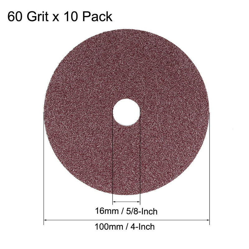  [AUSTRALIA] - uxcell 4-Inch x 5/8-Inch Aluminum Oxide Resin Fiber Discs, Center Hole 60 Grit Sanding Grinding Discs, 10 Pack